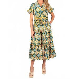 NEW SINCERELY OURS lena clementine tile maxi dress in teal, bright orange